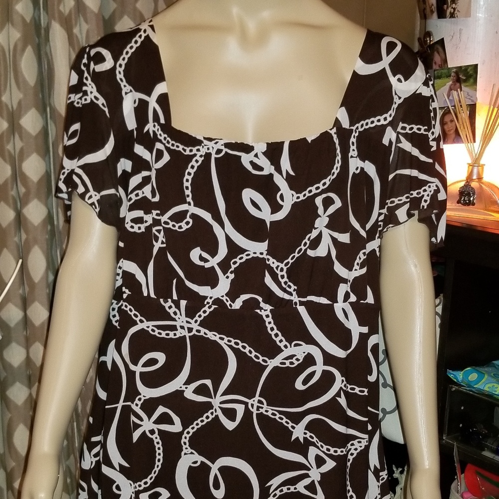 INC - ribbon and chain blouse brown white